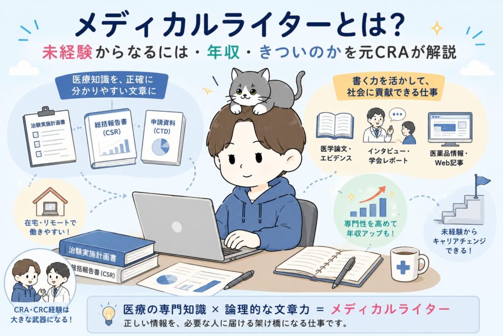 メディカルライターとは?未経験からなるには・年収・きついのかを元CRAが解説