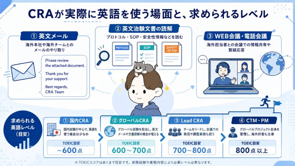 CRAが実際に英語を使う場面と、求められるレベル