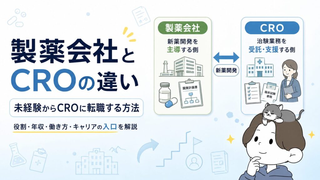 製薬会社とCROの違いとは？未経験からCROに転職する方法を元CRAが解説