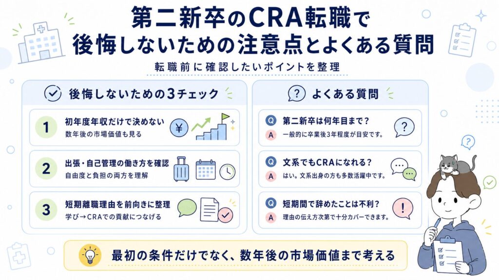 第二新卒のCRA転職で後悔しないための注意点とよくある質問