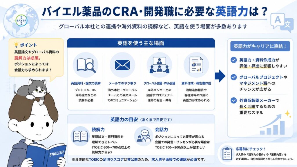 バイエル薬品のCRA・開発職に必要な英語力は?