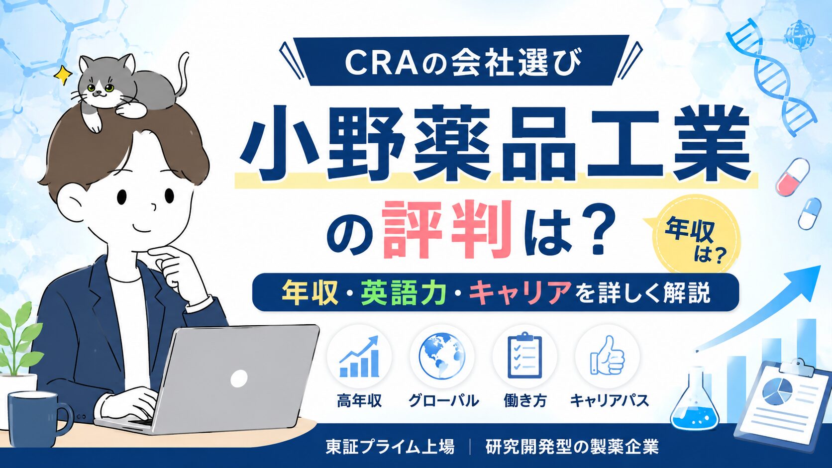CRAの会社選び：小野薬品工業の評判・年収・英語力を徹底解説するアイキャッチ画像