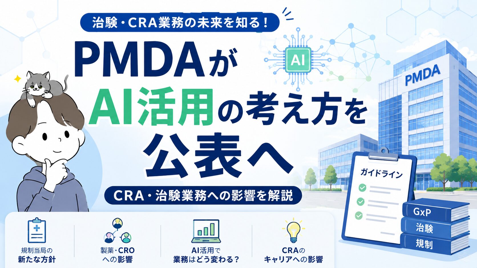 PMDAがAI活用の基本的考え方を年度内公表へ｜治験・CRA業務への影響を解説するアイキャッチ画像